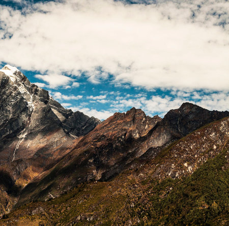 Mountain landscape in Himalayas, Annapurna Conservation Area, Nepalの写真素材