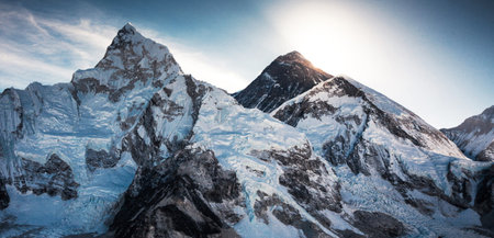 Panoramic view of Mount Everest, Everest Base Camp, Nepalの写真素材