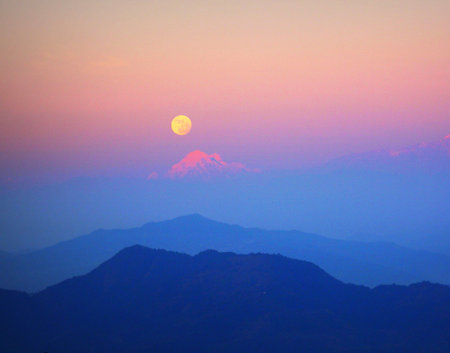 mountain sunset landscape, closeup of photo, north chinaの写真素材