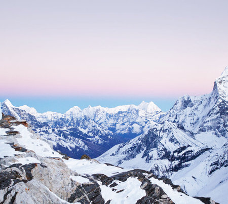 Mountains in Himalayas, Annapurna Conservation Area, Nepalの写真素材