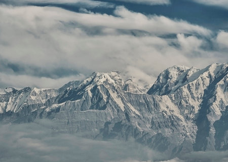 Mountains in Himalayas, Annapurna Conservation Area, Nepalの写真素材