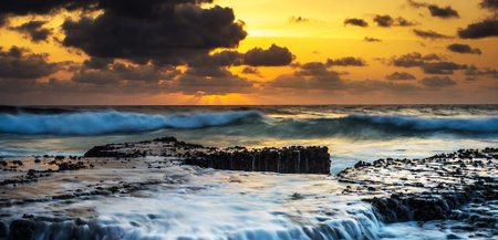 Beautiful sunset at the beach in Sri Lanka. Long exposure.