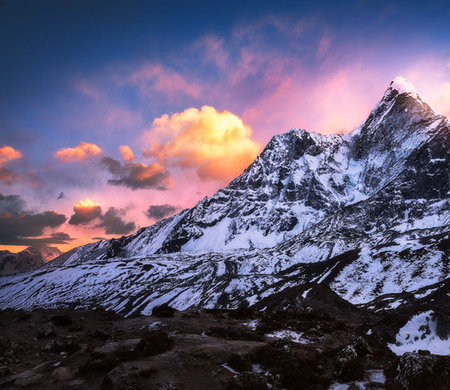 Beautiful sunset in mountainsの写真素材