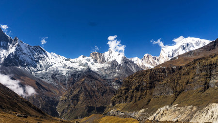 Mountain landscape in Himalayas, Annapurna Conservation Area, Nepalの写真素材