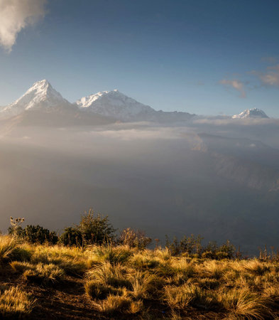 Beautiful mountain landscape in Himalayas, Annapurna Circuit Trek, Nepalの写真素材