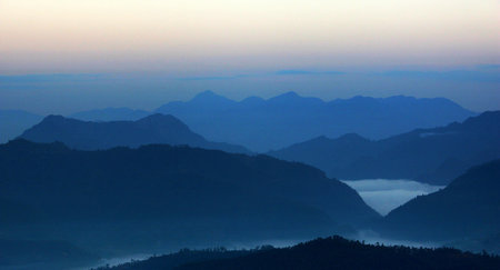 Sunrise in the mountains of Yunnan, China.の写真素材