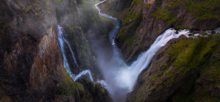 Panoramic view of Skaftafell waterfall, Iceland.