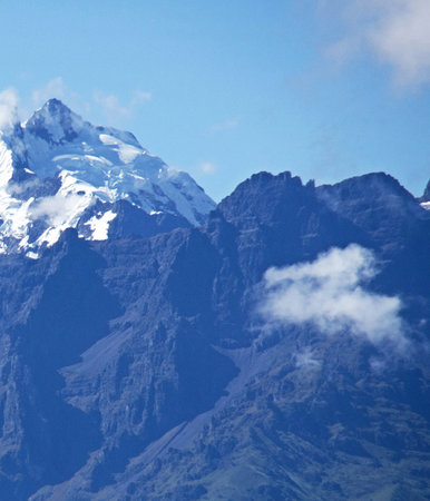 Mountains and clouds in the Cordillera Blanca, Peruの写真素材