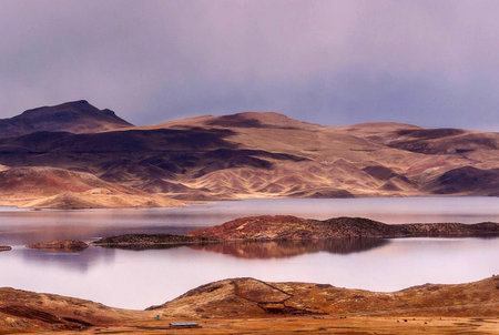 Landscape of Lake Parinacota, Parinacota, Chileの写真素材