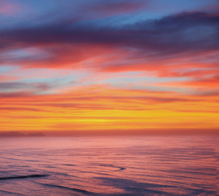 Beautiful sunset over the sea. Colorful sky at sunset.の写真素材