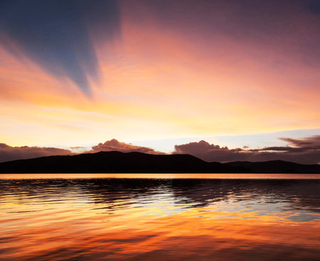 Beautiful sunset on the beach in Palawan, Philippines. Copy space for textの写真素材