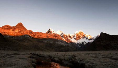 Sunset in the Cordillera Huayhuash, Peruの写真素材