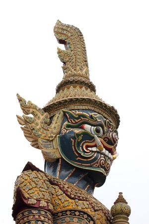 Green Demon Guardian at Wat Phra Kaew, Temple of the Emerald Buddha, Bangkok, Thailand. の写真素材