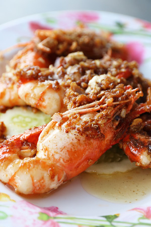 Fried prawns with garlic and spicesの写真素材