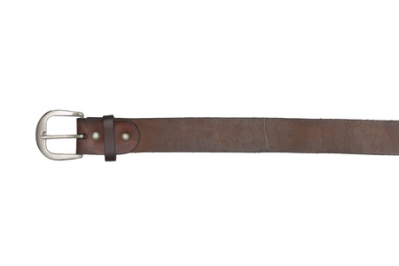 Brown leather belt isolated on white background.の写真素材
