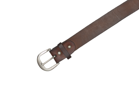 Brown leather belt isolated on white background.の写真素材