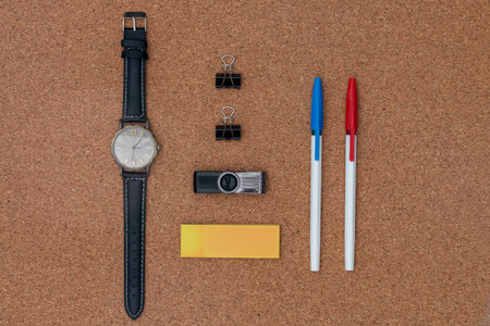 Office items and business elements. Top view.