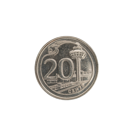 Singapore coin 20 cents isolated on white background.の写真素材