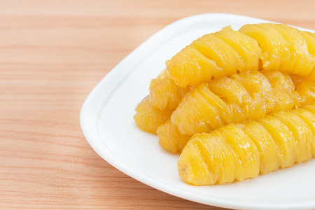 Banana boiled with syrup (Thai dessert).の写真素材