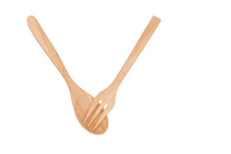 Top view : wooden spoon isolated on white background.の写真素材