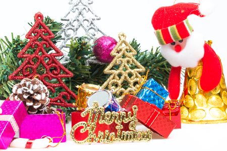 Christmas background with festive decoration on white background.の写真素材