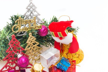 Christmas background with festive decoration on white background.の写真素材