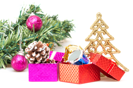 Christmas background with festive decoration on white background.の写真素材
