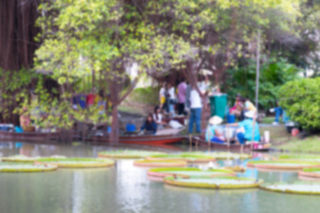 Abstract blur market morning beside lake in the morning.の写真素材