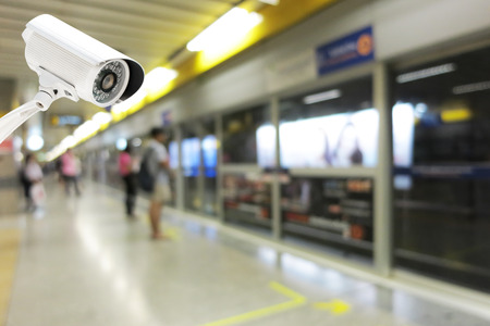 CCTV Camera security operating on subway station platform.の写真素材