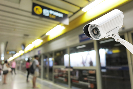 CCTV Camera security operating on subway station platform.の写真素材