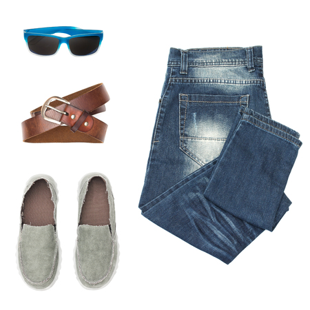 collection collage of men's clothing isolated white backgroundの写真素材
