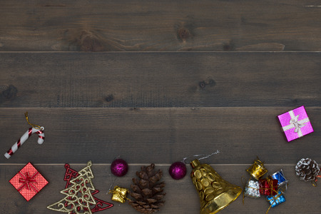 Christmas background - vintage planked wood with christmas decoration and free text spaceの写真素材
