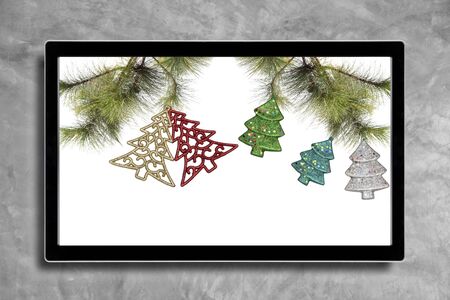 christmas decoration with hdtv on concrete wall background