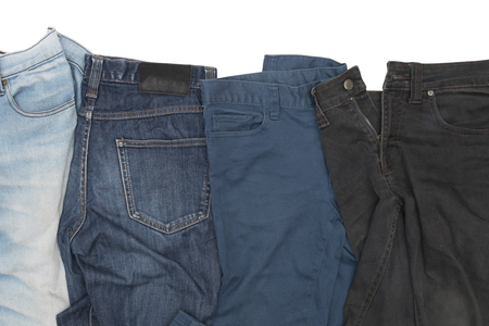 jeans collection isolated on white backgroundの写真素材