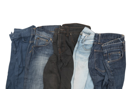 jeans collection isolated on white backgroundの写真素材