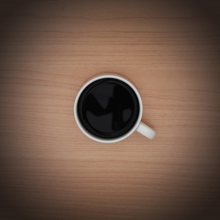 black coffee on wooden table.の写真素材