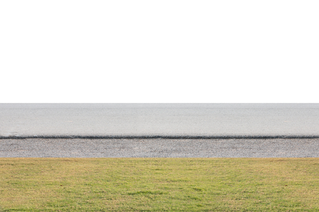 road with green grass isolated on white background - clipping pathsの写真素材