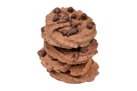 chocolate chip cookie isolated on white background - clipping pathsの写真素材