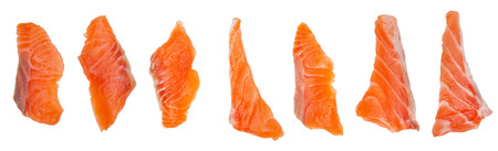 Set of salmon piece isolated on white background - clipping pathsの写真素材