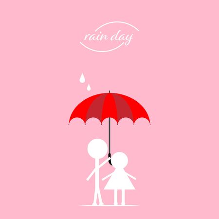 Couple with umbrella under the rain. Vector illustration.のイラスト素材