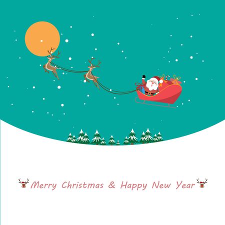 Christmas celebrations with Santa Claus riding reindeer sleigh Merry Christmas in winter - Vector illustration.のイラスト素材