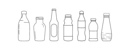 Set of bottle lines icons on white background - vector illustration.のイラスト素材