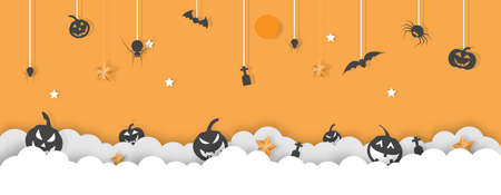 Happy Halloween banner party invitation background. greeting card poster. Vector illustration.のイラスト素材