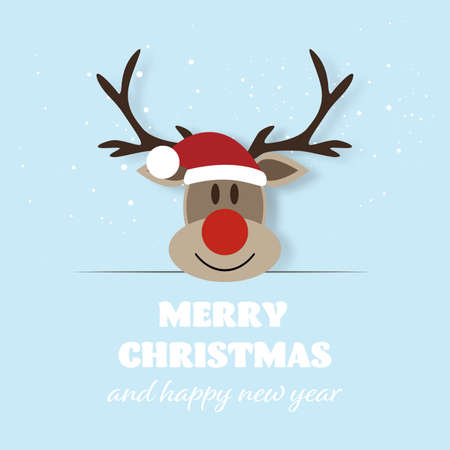 Merry Christmas and Happy New Year, Funny Reindeer with greeting card. vector illustrationのイラスト素材