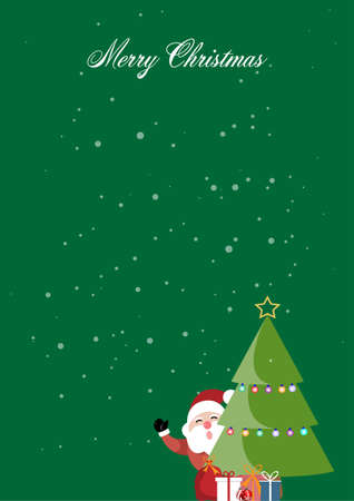 Merry Christmas greeting card, Santa claus and pine with gift on christmas background. vector illustration.のイラスト素材