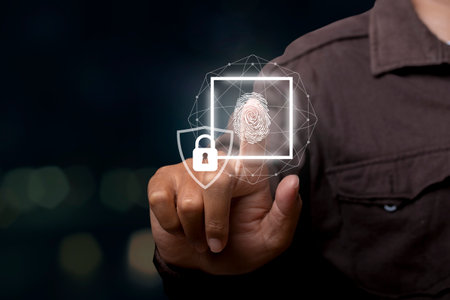 Technology fingerprint scan provides security. connection network. business technology safety concept and business communication concept.の写真素材