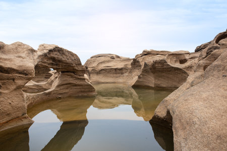 Sam Pan Bok, Grand Canyon in Thailand, Mekhong River at Ubon Ratchathani, Thailand.の写真素材