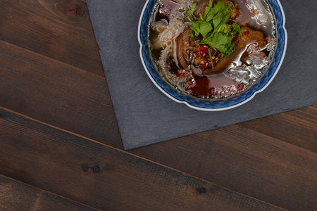 Oxtail soup, traditional muslim food with ox tail puree with spices