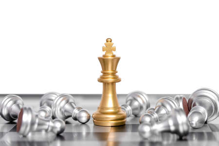 king of chess pieces battle on a chessboard. Business leader concept. isolated on white background. clipping paths.の写真素材