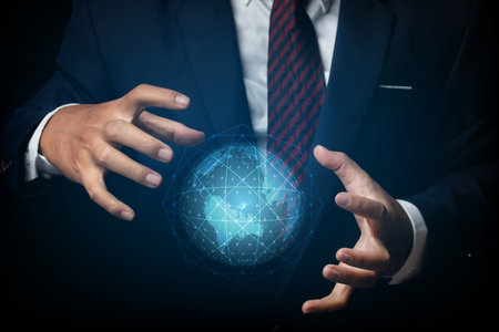 Businessman with global networking connection and communication network, Business network concept.の写真素材